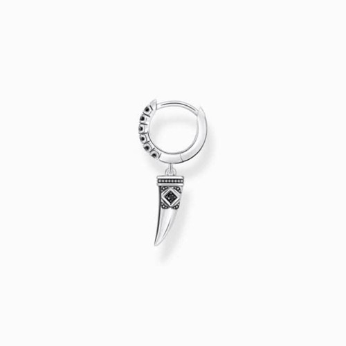 Sterling Silver Black Zirconia Wolf's Tooth Single Hoop Earring CR725-643-11 - Picture 3 of 4