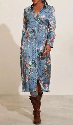 Odd Molly Womens Dress Size UK 6 - 8 Long Pearl Buttons Ladies - Blue Moon - Picture 2 of 8