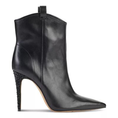 Karl Lagerfeld Paris Clea Leather Embellished Ankle Boots Black Size 6