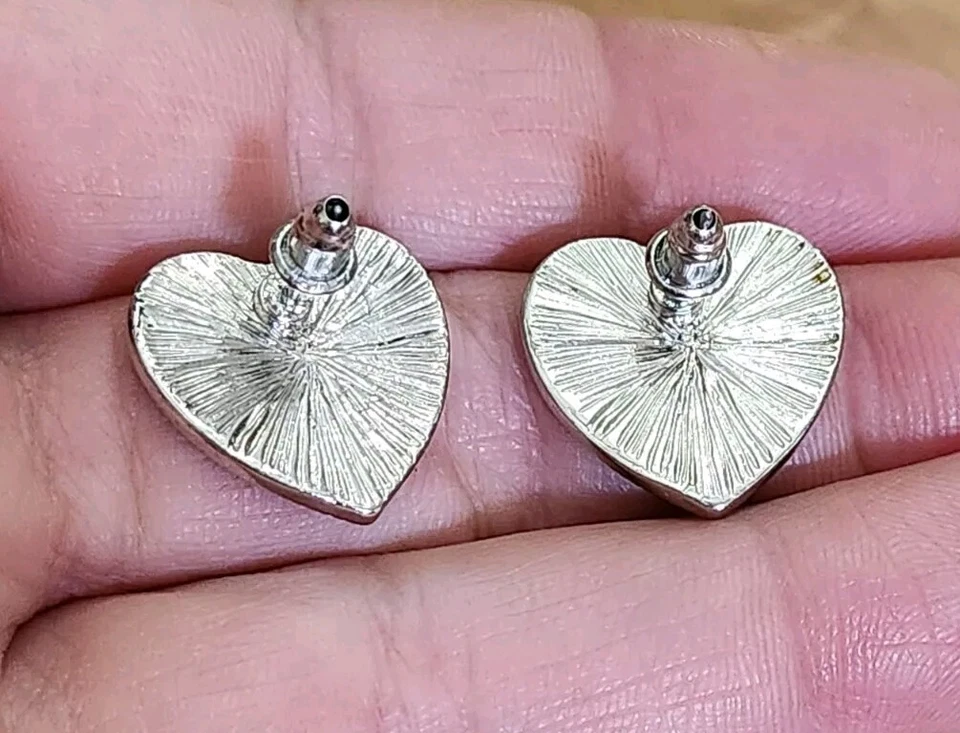 Guess Studs Party Hearts Black Enamel Logo Earrings  BARELY Worn - Image 2 of 3