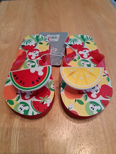 NWT GIRL'S - SIZE 9/10 - DISNEY MICKEY HEADS FLIP FLOPS - PINEAPPLE WATERMELON
