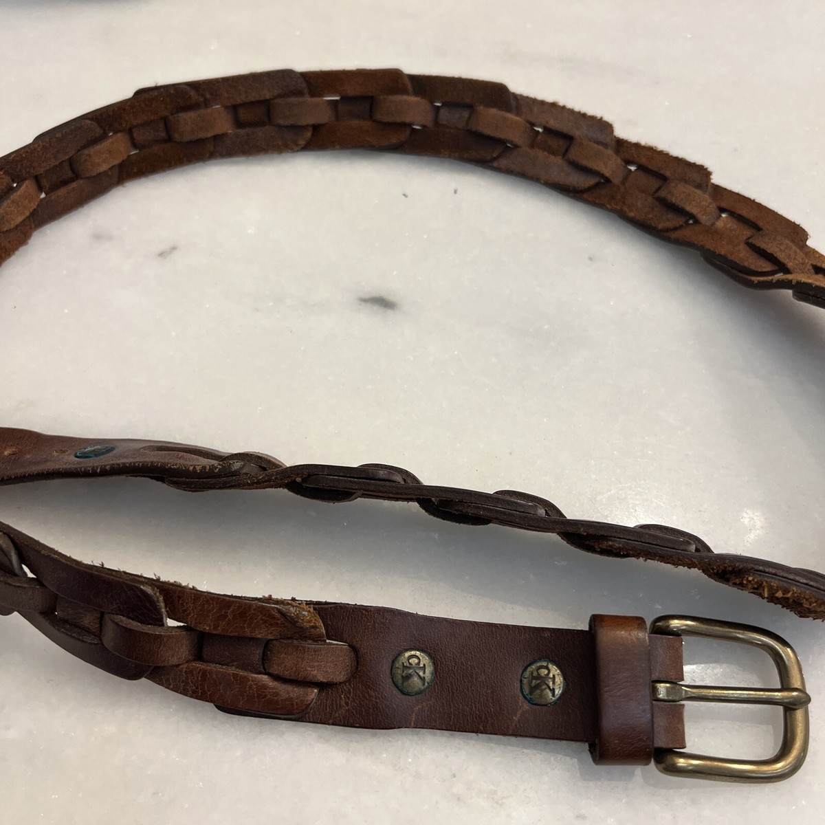 Calvin Klein Braided Woven brown Leather Belt Brass Buckle  display picture 2