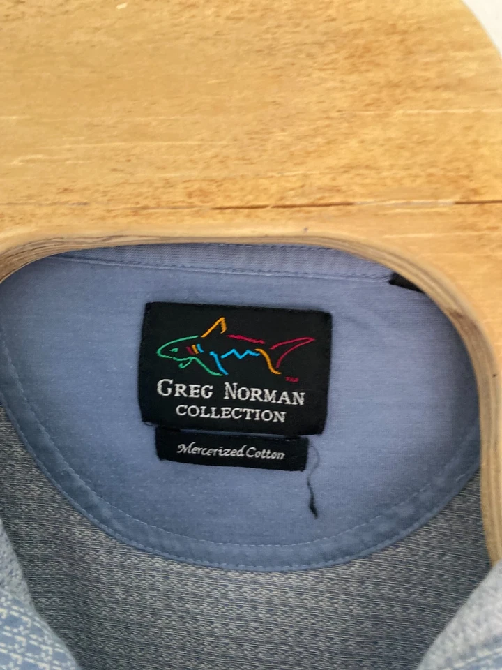 Camisa Polo Greg Norman Para Hombre XL Azul Estampada Mercerizada 100% Algodón Manga Corta Foto 3 de 4