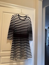 Eliza J Fit & Flare Dress In Black White Stripe Print Size L