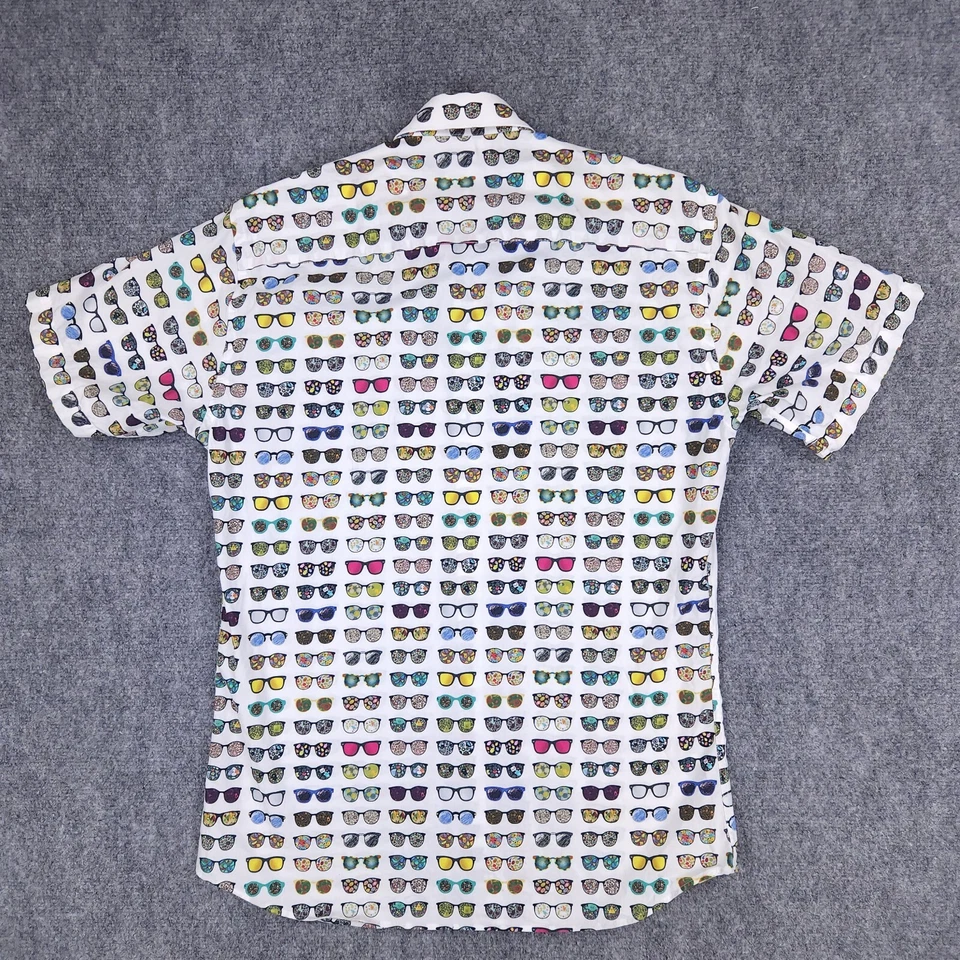 Jared Lang Shirt Mens Medium White Sunglasses Button Up Short Sleeve Cotton - Image 2 of 4