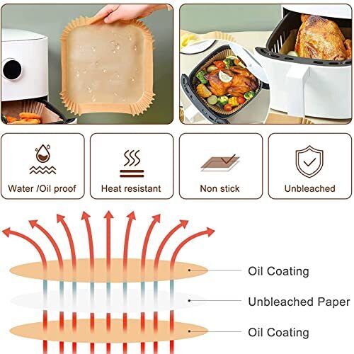 Air Fryer Disposable Paper Liner Square 9 Inch 100pcs Large Square Air Fryer Pap - Picture 7 of 7