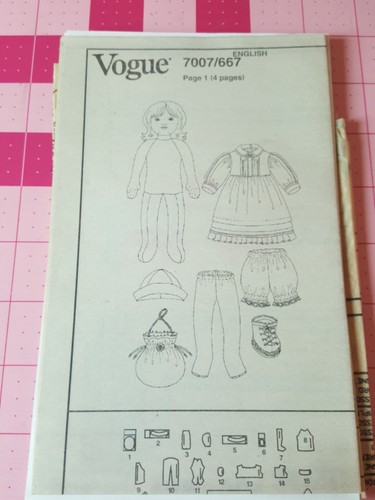 Vogue Craft Pattern 7007 Doll 18" and Dress Hat Bag Bloomers Boots Tights UNCUT - Picture 3 of 4