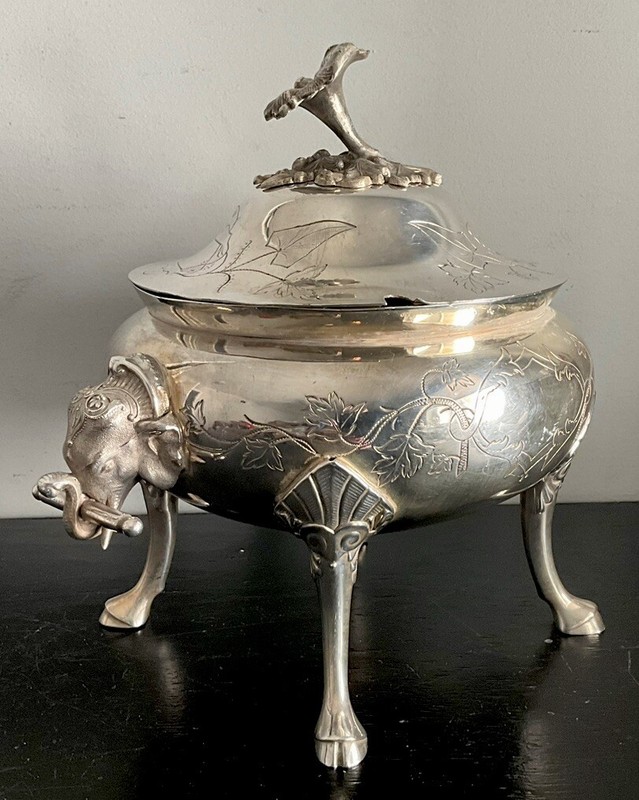 Rare Antique Soup Tureen Elephant Head Handles & Hoof Feet And Silver Soup Ladle