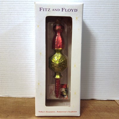 Fitz & Floyd Blown Glass Red Green Hanging Spire Christmas Tree Ornament 8 