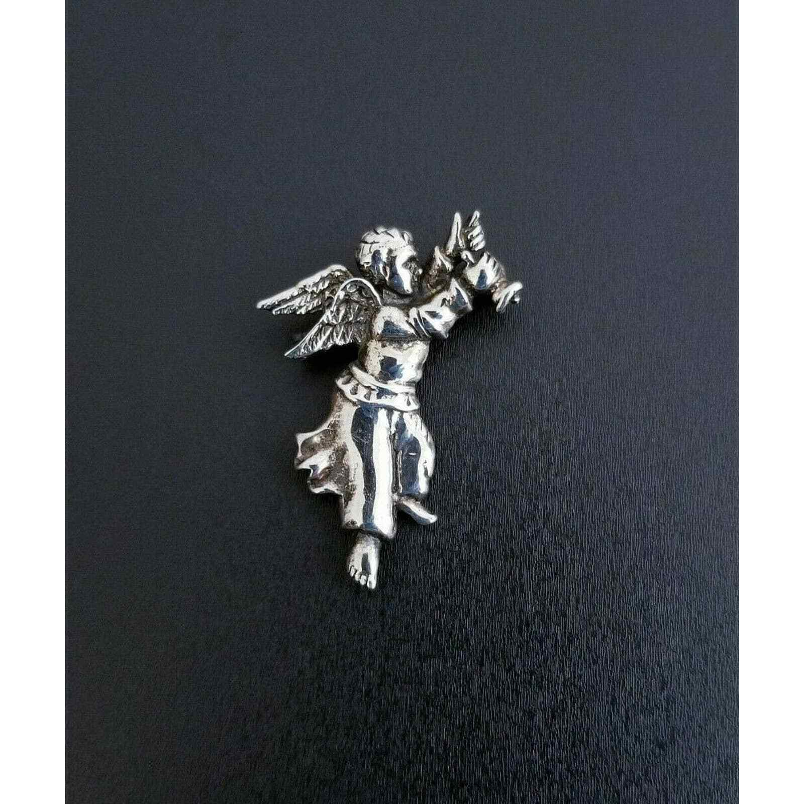 Vintage Sterling Silver Cherub Angel Pendant or Brooch, 1 5/8" 5.7g