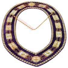 MASONIC REGALIA OES ORDER OF STAR CHAIN COLLAR PURPLE BACKING WITH RHINESTONES