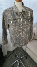 Ashley Mason Brown/black Leopard Distressed Jean Jacket Size Medium Z2