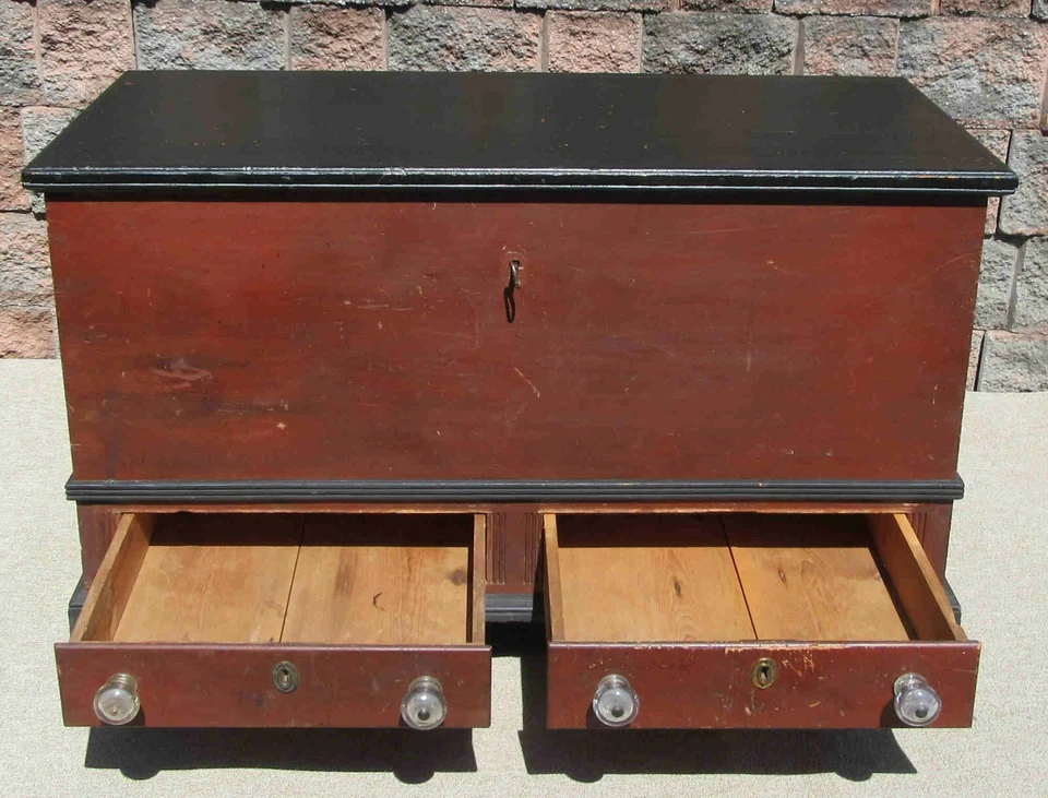 Baúl manta Lancaster Pa de 1800 con cajones de labranza perillas sopladas bloqueo de garra de cangrejo Foto 3 de 4