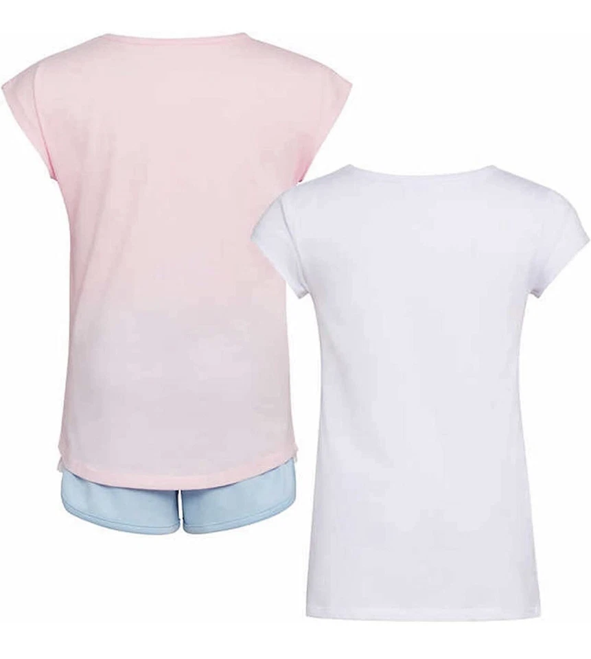 Juego de 3 piezas Adidas para niñas | Camisetas (rosa y blanco) | Pantalones cortos (azul) | Talla 6 Foto 2 de 3