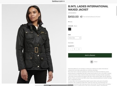 BARBOUR International Ladies  Waxed Jacket Coat NWT UK12 US8 $450 Black Preppy