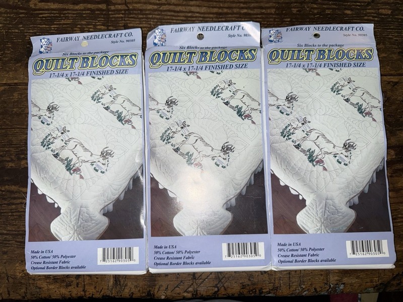 3 Packs Of Fairway Needlecraft Co Style # 90305 Stamped Quilt Blocks Deer
