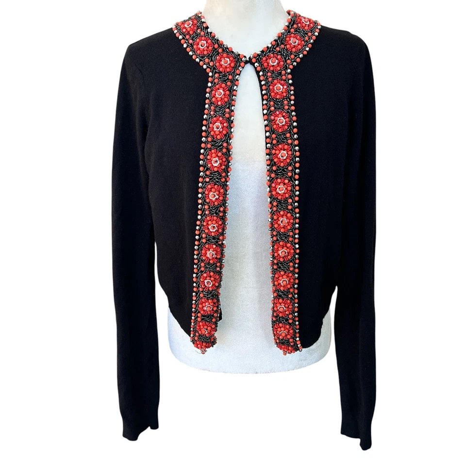 Lucky Brand Beaded Cashmere Wool Cardigan XL Retro Whimsigoth Grandma Romantic - Imagem 2 de 4