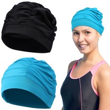  2 Pcs Ladies Fabric Swimming Cap Hat Women Polyester Comfortable Adult