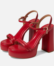 Sandalias de plataforma Michael Kors para mujer de cuero Laci con correa al tobillo en rojo, talla 9,5