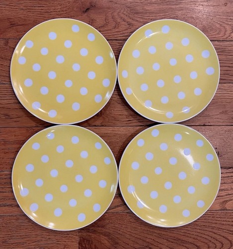 Vintage Fitz & Floyd Salad Plate Dish Yellow Polka Dots Lot Set 4