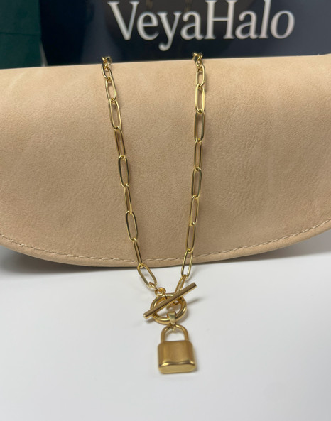 Alternate view of Gold Plated Lock Necklace Minimalist Pendant Chain Gift For Her