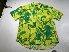 Jams World Mens Large Floral Hawaiian Shirt Green Rayon Short Sleeve Vintage