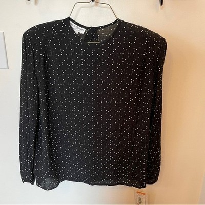 Rena Rowan 100% Rayon Long Sleeve Black Polka Dot Blouse Shirt Sz 6 Women's $62