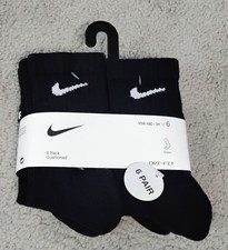 Nike Dri-Fit 6pk Cushioned Black Crew Socks Youth Sz 10C-3Y