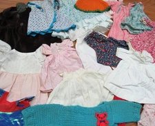 Vintage Mixed Size Baby and Doll Clothes Dresses bonnets etc