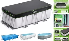  Rectangular Pool Cover with Reflective Strips for Above Ground Pool, 9x18 FT