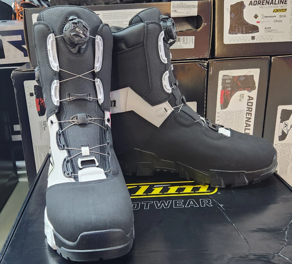 BOTAS DE MOTO DE NIEVE KLIM "ADRENALINE PRO S GTX" DUAL BOA NEGRAS/BLANCAS PARA HOMBRE EE. UU. 11 Foto 4 de 4