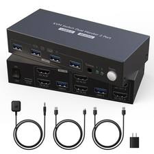 HDMI KVM Switch 2 Monitors 2 Computers 4K60Hz with 4 USB 3.0 Dual Monitor for...