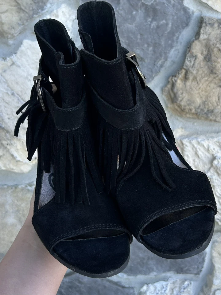 Tacones de cuña Naughty Monkey Western talla 9 cuero negro flecos vaquera concierto Foto 2 de 4