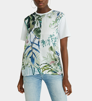 Desigual T-Shirt 21SWTK28 Weiß Baumwolle Gr. 34 Xs Damen Floral Kurzarm Bunt