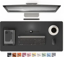 RENMTURE PU Mouse Pad, Faux Leather Large Desk Home Work 36"x17", Black 