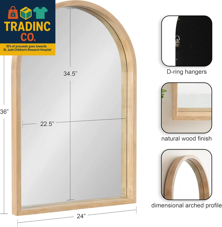 Hutton Modern Wood Arched Mirror; 24 X 36; Natural Wood; Decorative Transitional - Image 2 of 4