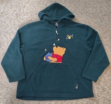 Vintage Disney Pooh Bear Hooded Fleece Sweatshirt Size 2XL Forrest Green Pocket