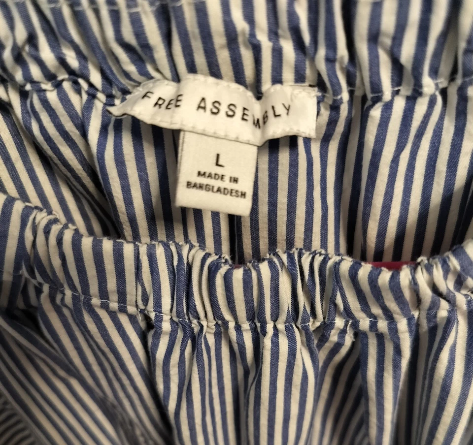 Free Assembly Womens Sz Large Cotton Striped Blue White Dress Pockets - Image 4 of 4