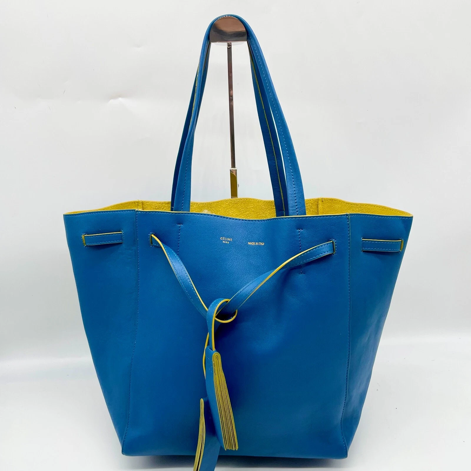 Celine Tote Bag Cabas Phantom borsa a mano in pelle blu F GC 0141 Y2K autentica