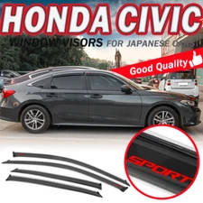 For 22-26 Honda Civic Window Visors Rain Shade Guard w/ Chrome Trim & Red Sport