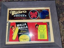 Walla Walla Golden Sweet Corn can label & Miller’s Oregon Italian Prunes Label