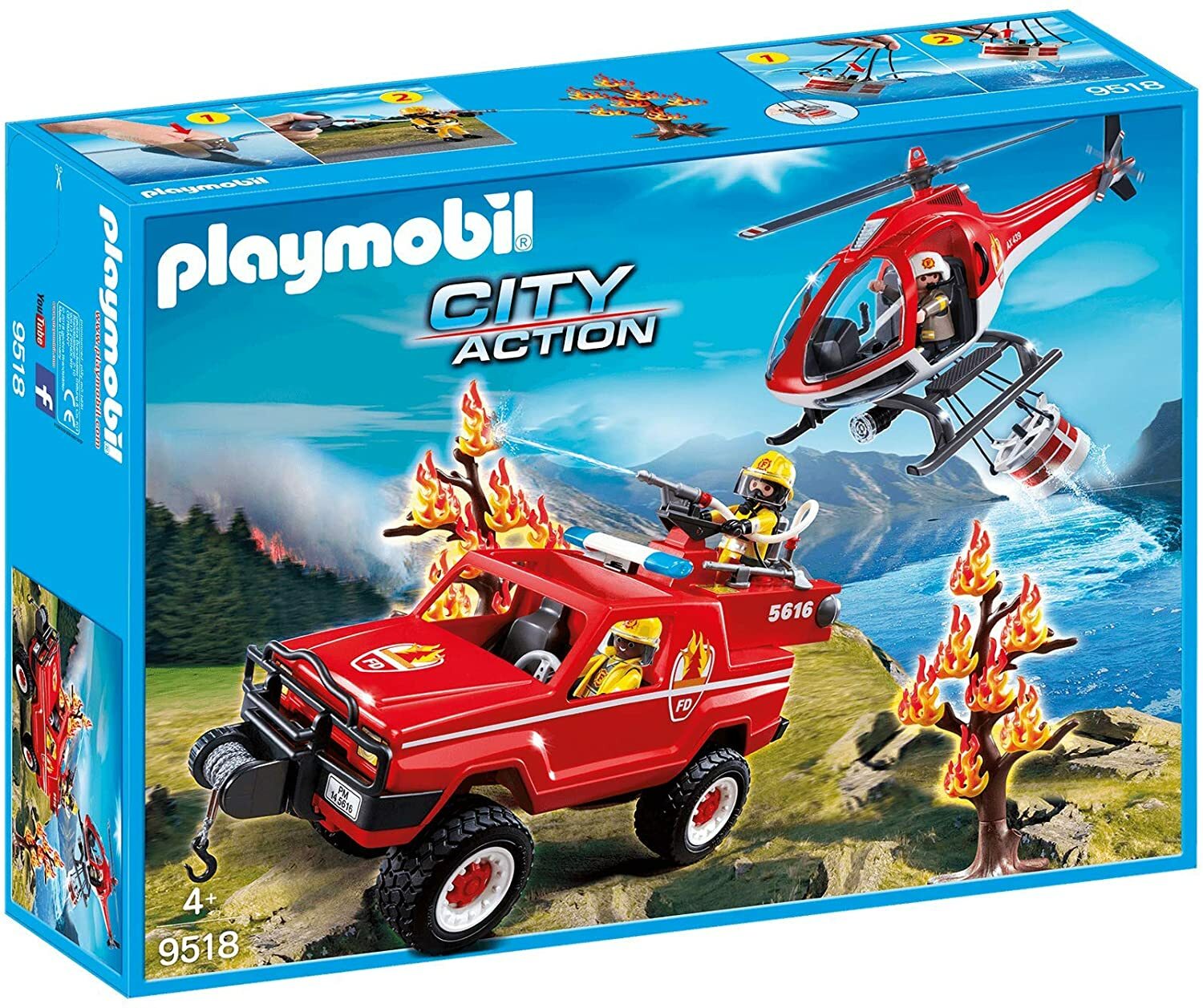 PLAYMOBIL 9518 Hélicoptère et 4x4 Pompier pour jouer à l'apprenti sauveteur