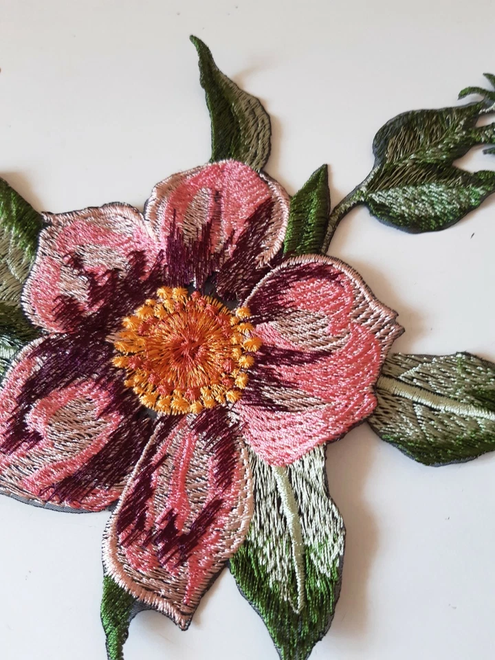 Wild rose Flowers Set Handmade Sew-On Embroidered Patch - Image 2 of 4
