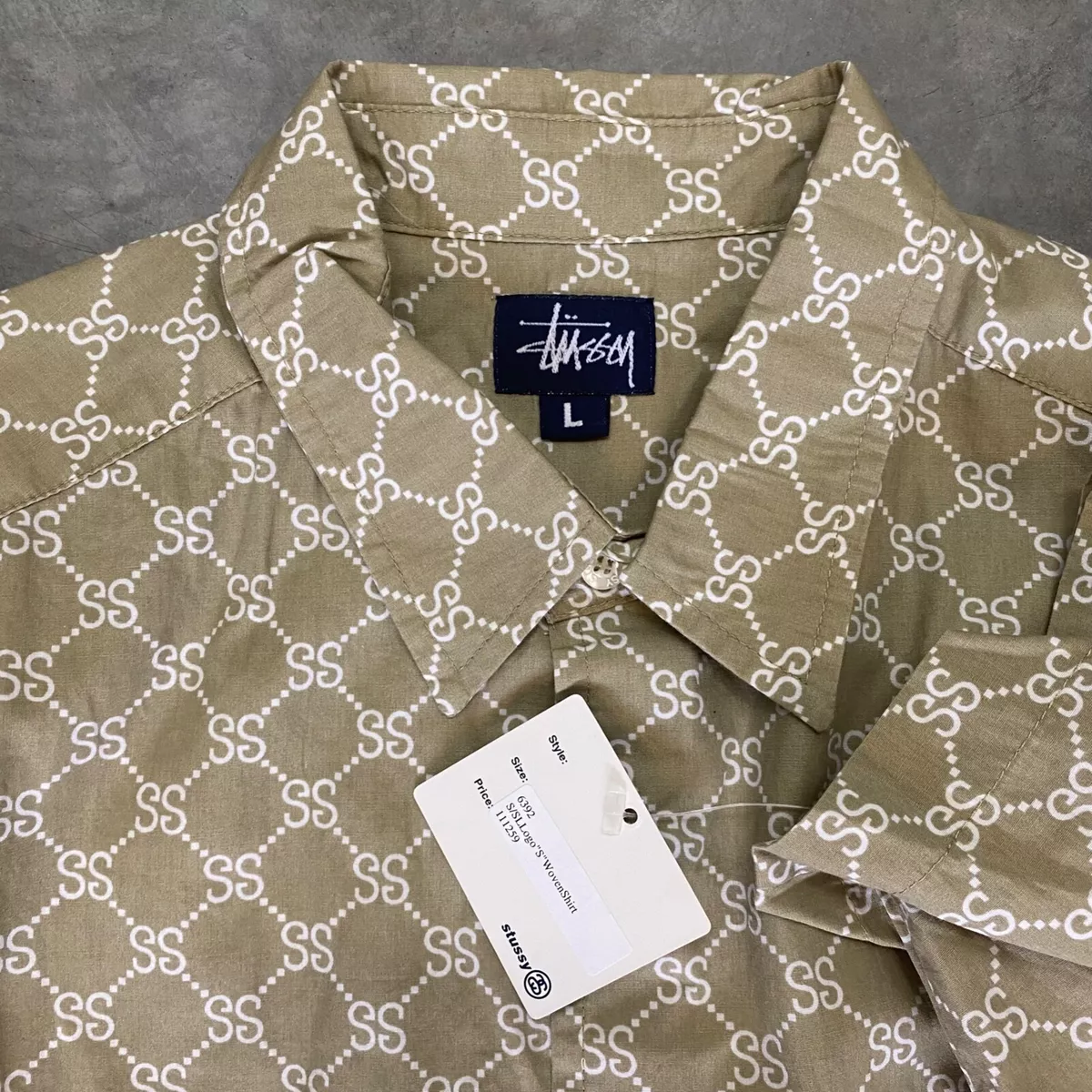 Brand New VTG Stüssy Double S Monogram Gucci Rip Button Up Cease Designer  AOP