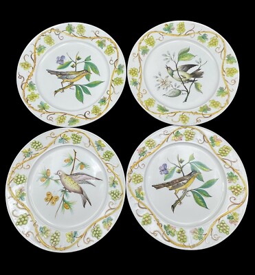 4 Ugo Zaccagnini Hand Painted Embossed Bird Plates Walter Hatches Italy Italian