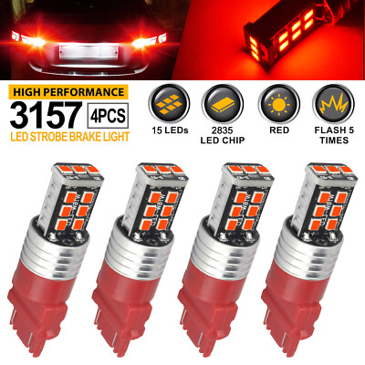 4x 3157 Red LED Bright Strobe Flash Blinking Brake Tail Stop Light/Parking Bulbs