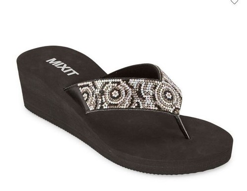 NEW WT WOMEN'S MIXIT BLACK FLIP FLOPS ROSE WEDGE SANDALS SIZES 6, 9, 10 |  eBay