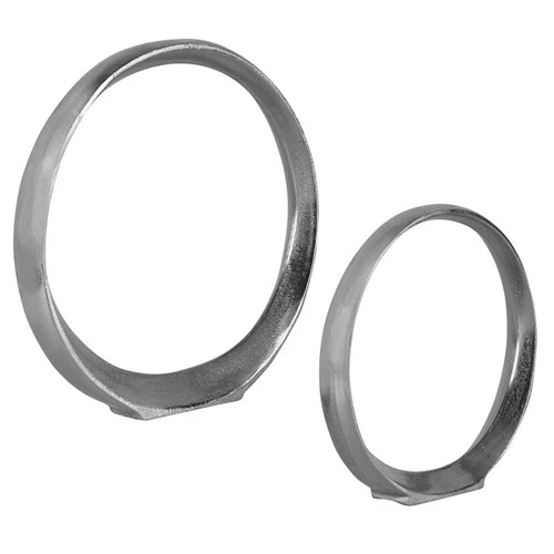 Uttermost Orbits Contemporary Aluminum Ring Sculptures in Nickel (Set of 2) - Picture 2 of 4