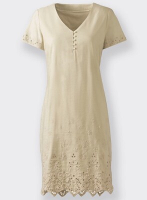 449856 Witt Weiden Damen Sommer Kleid mit Stickerei Gr. 42 sand beige NEU