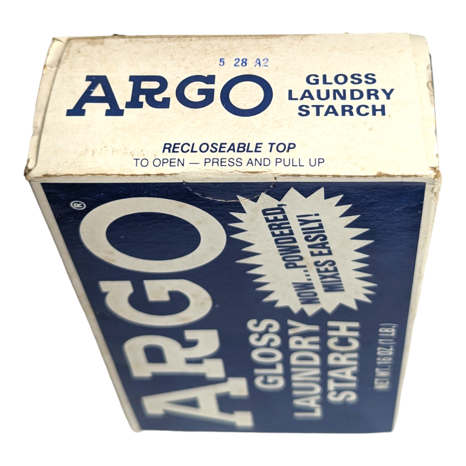 Vintage Argo New Old Stock Powdered Gloss Laundry Starch 16 oz Blue Box